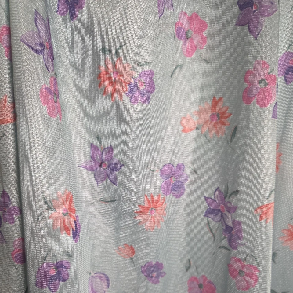 Vanity Fair 女式大号长睡衣花卉短袖蓝色尼龙美国 — 第 2/4 张图片