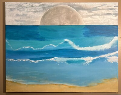 Original Acrylic Painting On Stretch Canvas 24 x30  Beach Shoreline Ocean Waves