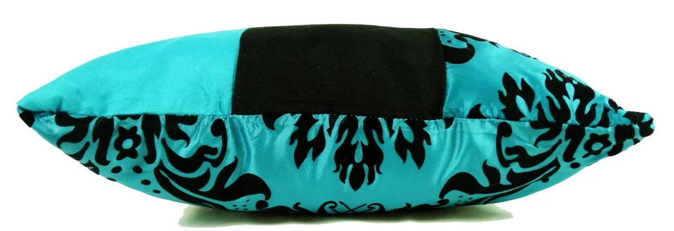 Set of 4 Large Flock Damask Cushions Filled 21x21 Black Teal Blue Sofa Decor Cov - Image 2 of 2