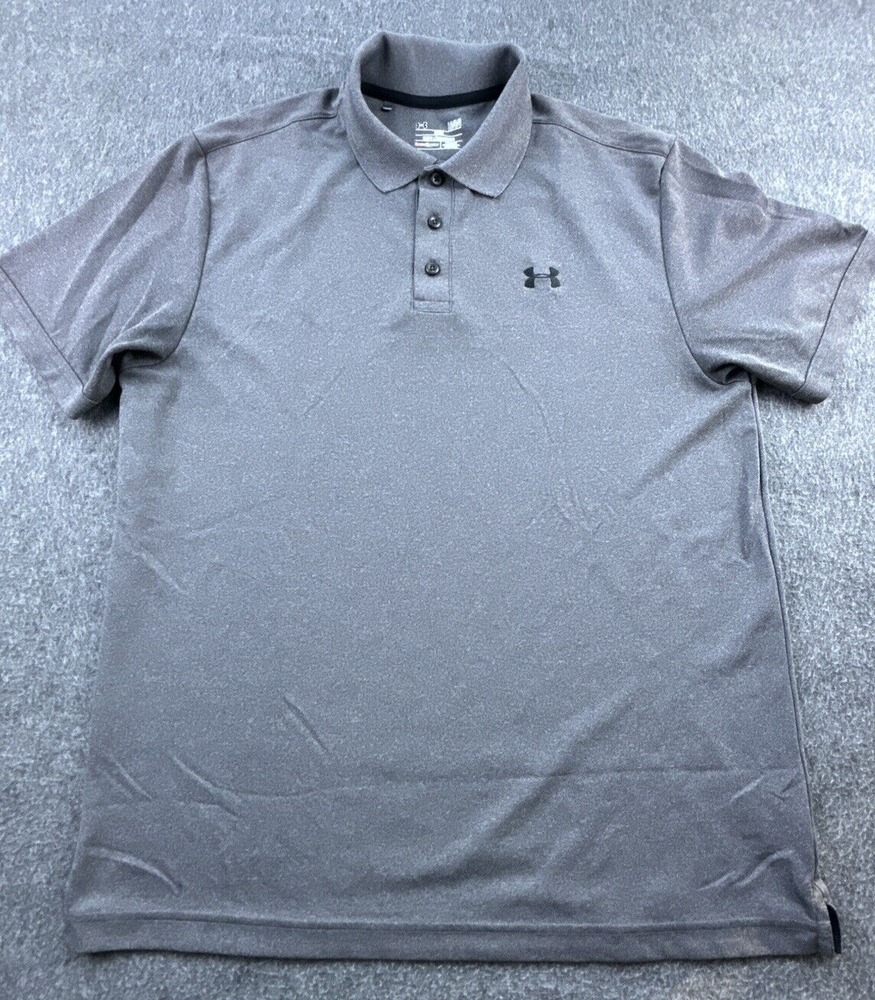 Under Armour Shirt Mens Large Gray Polo Logo Loose Fit Short Sleeve Athletic