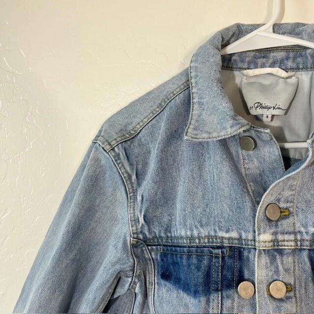 Chaqueta de mezclilla 3.1 Phillip Lim para mujer manga 4 volantes lavado claro puff BOHO Foto 2 de 4