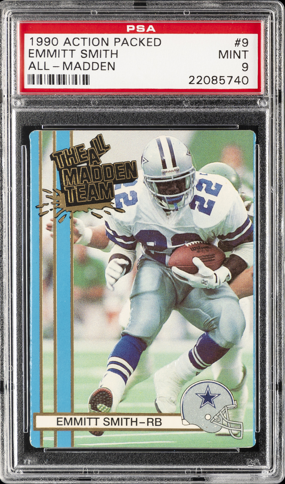 1990 ACTION PACKED ALL-MADDEN #9 EMMITT SMITH PSA 9