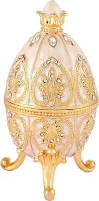 Furuida Trinket Box with Hinged White Faberge Egg Enameled Jewelry Box Classic O