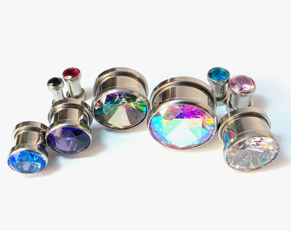 PAR Gema Grande Tornillo Ajuste Túneles Tapones Medidores Orejas Piercing Joyería Corporal Foto 4 de 4