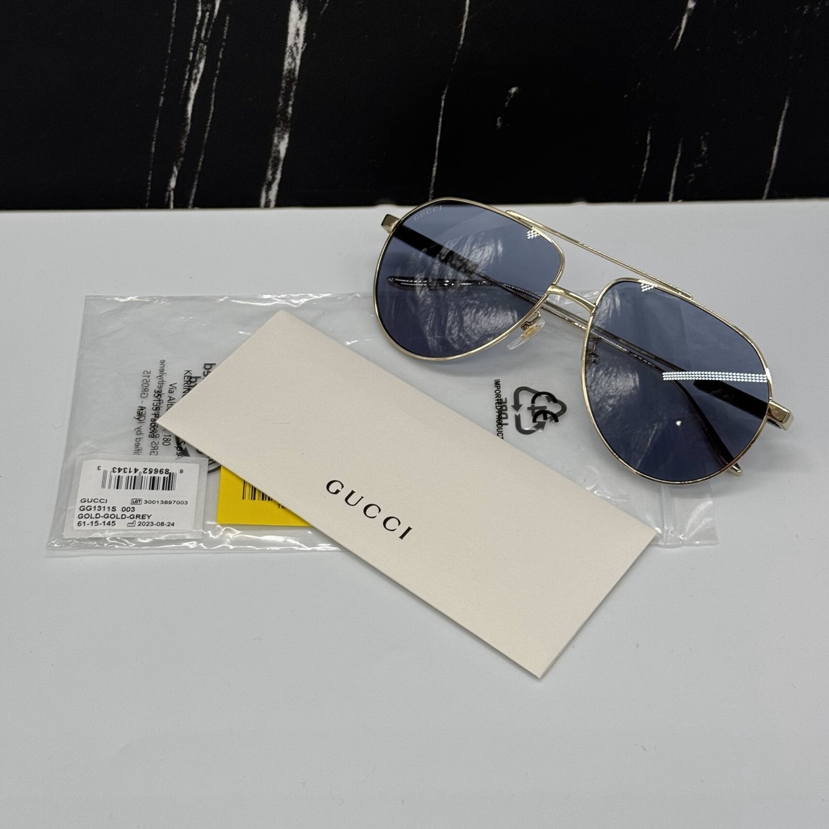GUCCI GG1311S 003 AVIATOR UNISEX GOLD GRAY SUNGLASSES GUCCI  display picture 2