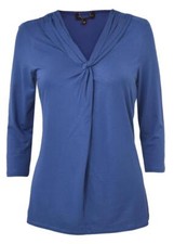 Womens Blue Tunic Knot Front Jersey Top Long Sleeve V Neck BHS Size 12 22