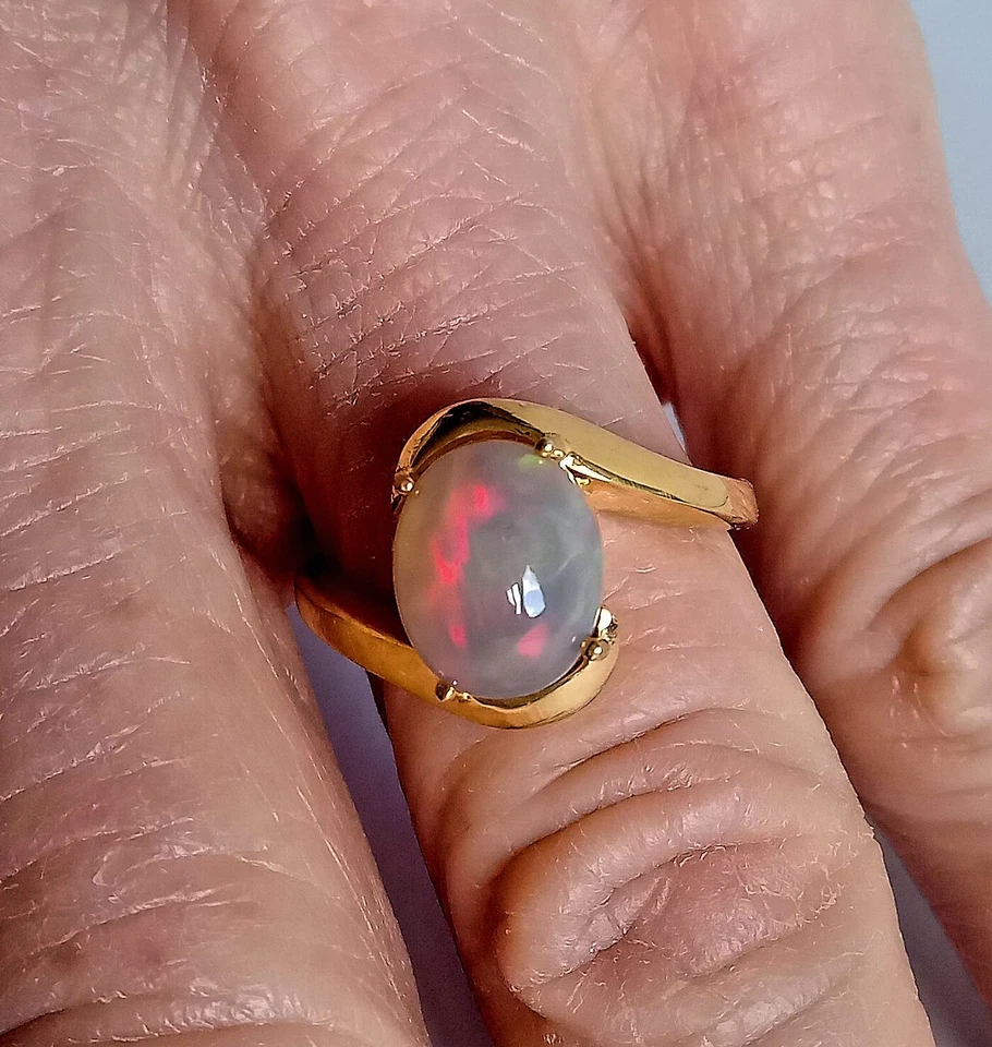 ANELLO IN ARGENTO STERLING 925 DORATO CON OPALE NATURALE DI WELO - Immagine 2 di 4