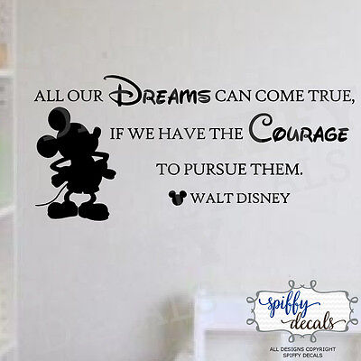 Mickey Mouse Walt Disney Dreams Come True Pursue Vinyl Wall Decal Decor Quote Ebay