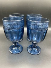 Set of 4 Libbey DuraTuff Gibraltar Dusky Blue Iced Tea Glass Goblets 7" Vintage