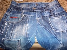 Vintage Kosmo Lupo Double Button fly "Belted" Low Rise Embroidered Blue Jeans