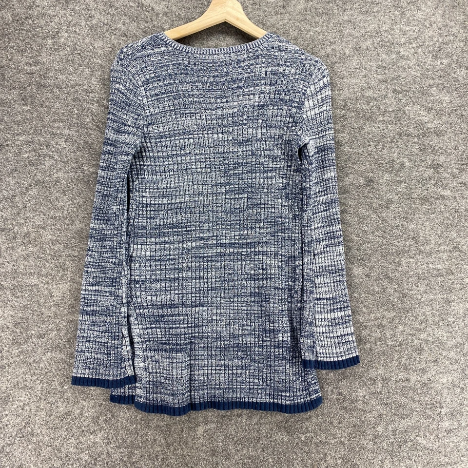 Suéter Pullover H&M Mujer S Pequeño Azul Rayas Cuello en V Manga Larga Tejido Algodón Foto 2 de 4