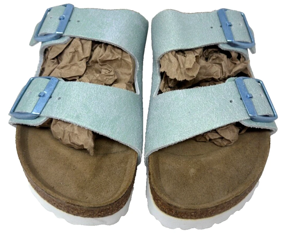 Sandalias Birkenstock Arizona para mujer con doble hebilla metálicas como nuevas talla:6 110Q Foto 2 de 4