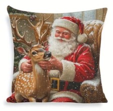 Santa Claus Deer Christmas Tree Throw Pillow Cover Winter Holiday Home Decor