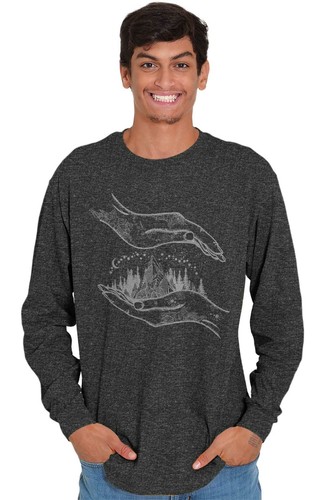 Spiritual Outdoor Mountains Celestial Hands Long Sleeve Crewneck Tee Men Women - Bild 4 von 16