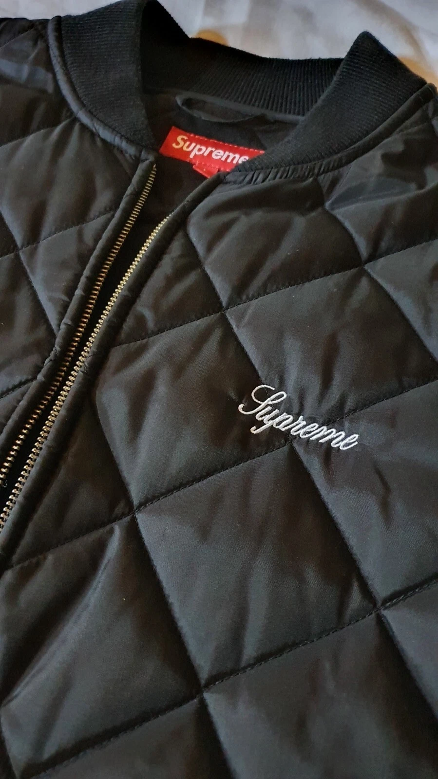 Supreme Sequin Patch Quilted Bomber Jacket   Black, L