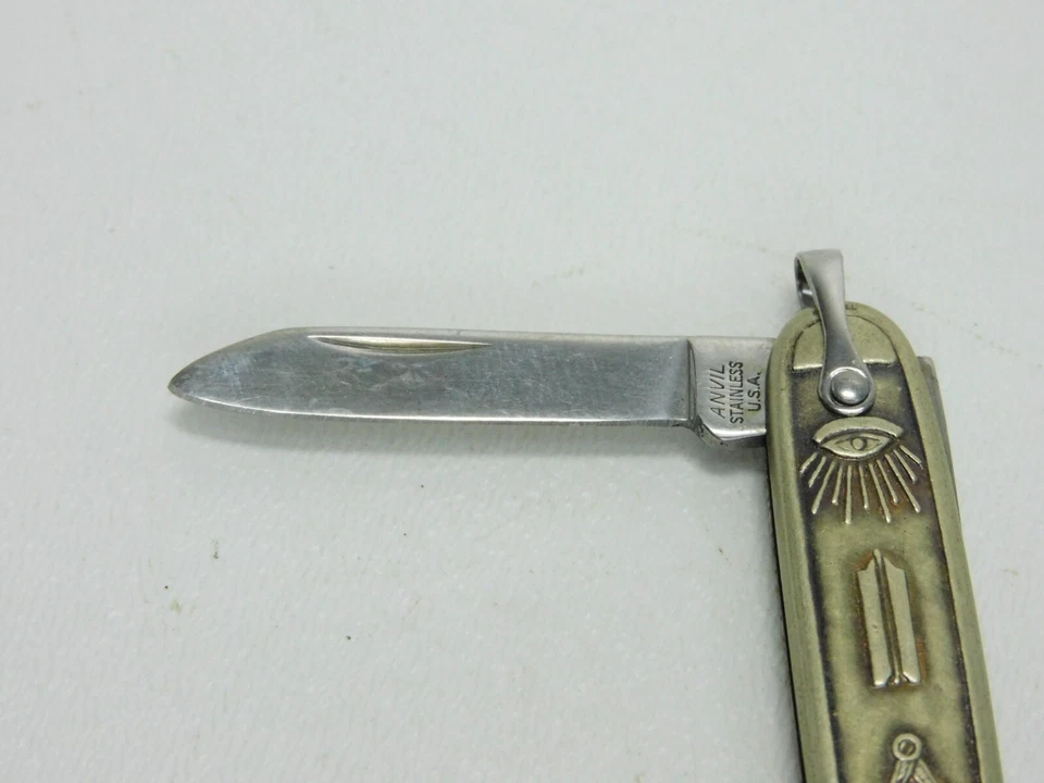 Vintage Antique Anvil USA Masonic Metal 2-Blade Folding Pen Pocket Knife Old - Image 4 of 4
