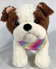 WALGREENS Bulldog Plush Puppy Dog Stuffed Animal Rainbow Scarf 12" L x 11" H EUC