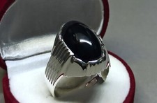 Black Yemeni Agate Mens Ring Sterling Silver 925 Handmade Ring Aqeeq Ring
