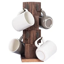 Coffee Mug Holder Tree Rustic Solid Wood Mug Tree Stand With 8 Hooks Farmhouse C