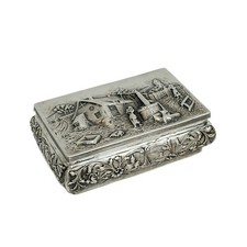 Dutch 833 Repousse Silver Box Village Scene 1903