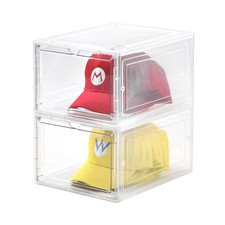 2 Pack Hat Organizer Clear Storage ,Stackable Clear Hat Storage with Magneti...