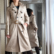 Gucci Double Breasted Trench Coat Beige Silk Lined Belted IT 42 UK 10 M Women’s