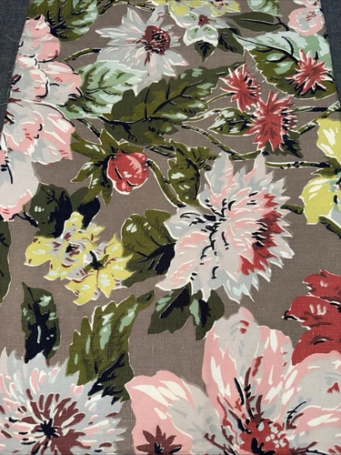 Amazing pink tan green floral 1950s fabric 5.5 yards #2