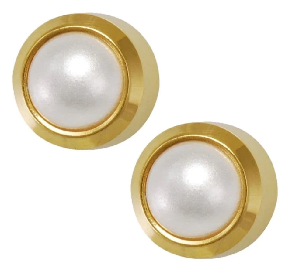 3, 6 o 12 STUDEX PERLAS CHAPADO EN ORO ACERO QUIRÚRGICO PENDIENTES TACHUELAS BISEL GARRA CONJUNTO Foto 2 de 4