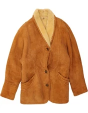 VINTAGE Womens Shearling Coat UK 16 Large Brown Leather DW57