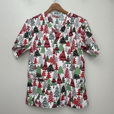 UA Scrubs Top Women's APPROX Small Short Sleeve Christmas Tree Holiday Xmas