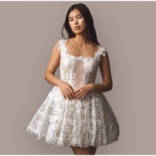 BHLDN NWT Lace Bridal Mini Dress Square Neck Ivory Size 6 A-Line $458