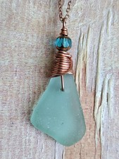 Sea Glass Necklace Hawaii Surf Wife Sister Mother Auntie Friend Teal Blue