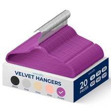 SereneLife 20 Pcs. Velvet Hangers -Non-Slip, Sturdy w/ 360 Swivel Hook Purple