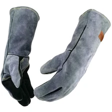 Multi-Functional 16 Inch Heat Resistant Leather Gloves for BBQ, Welding & More