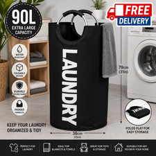 90L Foldable Fabric Laundry Basket Collapsible Clothes Hamper Bag Washing Bin 