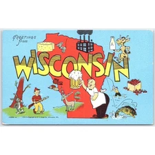Postcard Greetings from Wisconsin Cheese Beer Lakes