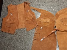 Vintage Sears Kids Leather Chaps Vest Set w/ Conchos - Chaps 5-6X Vest 6-6X