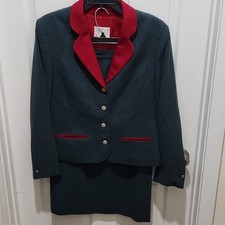 Pendleton 2-Piece Virgin Wool Jacket Skirt Suit Trail Green/Red Trim Size 8