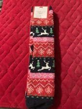 Lot 2x Charter Club Christmas Snow Reindeer Fuzzy Crew Socks Red -Blue size 9-11