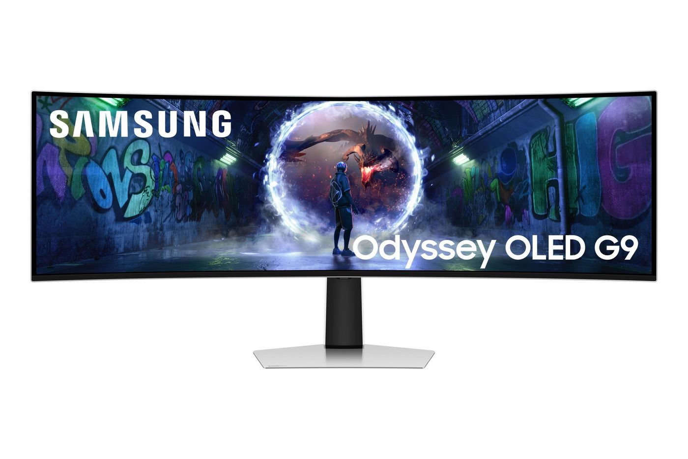 Samsung G93SD Curved Monitor 49 Zoll Dual QHD OLED Silber - Bild 2