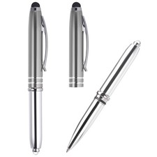 2 x Ballpoint Pen with Stylus Tip and LED Flashlight Metal Pen Gray