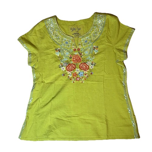 Kyla Seo Caite And Kyla Embroidered Floral Chartreuse Blouse Size XS Spring