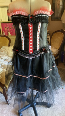 Queen of Hearts Wonderland Burlesque Drag Corset Costume Sexy Upcycled Petticoat