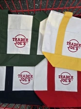 4 Set Trader Joe's Mini Canvas Tote Bag Navy Green Yellow Red FREE FAST SHIPPING