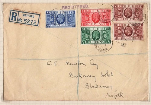 GB 1935 Silver Jubilee, registered FDC Watford cds sg453-456