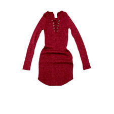 Planet Gold Burgundy Lace-Up Ribbed Long-Sleeve Bodycon Dress