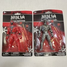 Greenbrier International Ninja Red  Gray Action Figure Set w/ Sword Rifle Stars