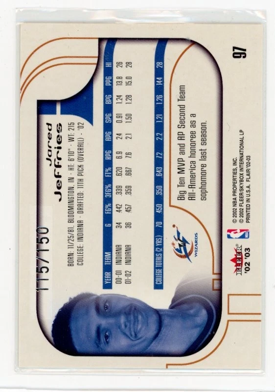 2002-03 Flair #97 Jared Jeffries Row 1 #/150 - Image 2 of 2