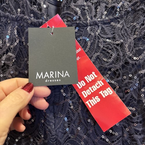 Marina Navy Blue Lace Sequin Sleeveless Formal Gown Maxi Dress 12 New With Tags - Afbeelding 11 van 20