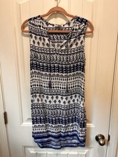 Beach Summer Dress S Blue White Peasant Tasseled Boho Casual Mini 100% Rayon